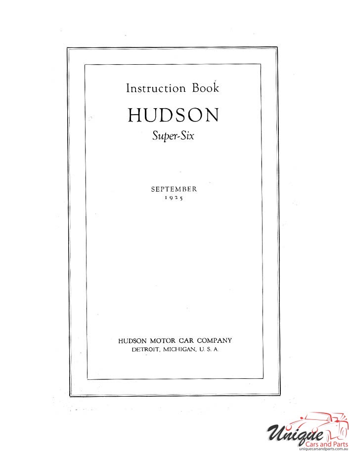 1925 Hudson Super-Six Instruction Book Page 1